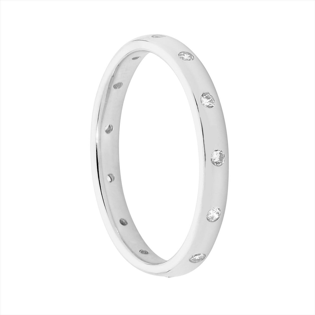 Sterling Silver Hammer Set Eternity Ring With White Cubic Zirconia