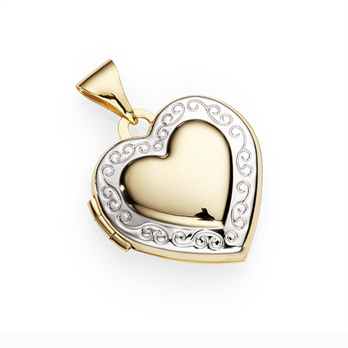 9ct Gold and Silver Fusion 15mm Embossed Border Heart Locket – Henri ...