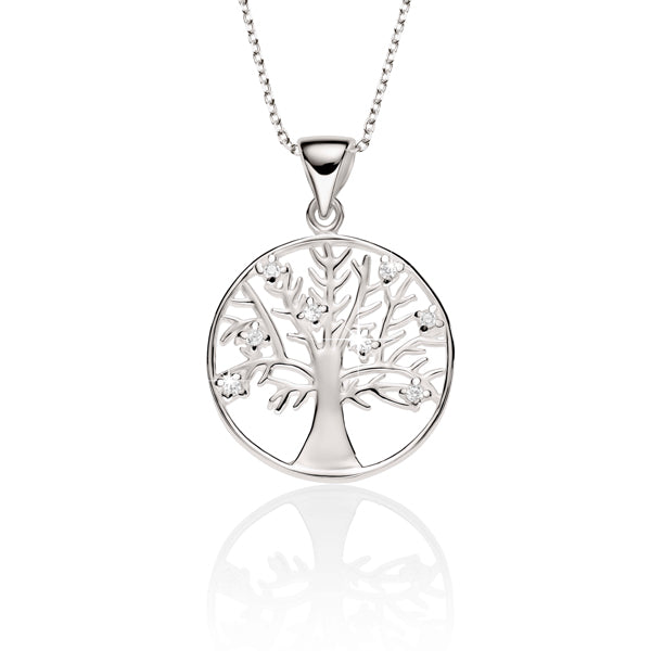 Sterling Silver Claw Set Cubic Zirconia Tree Of Life Pendant