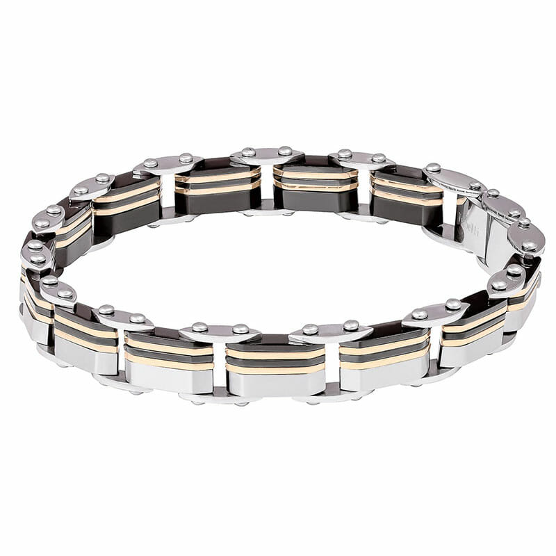 Mens Two Tone Stainless Steel Double Sided Bracelet