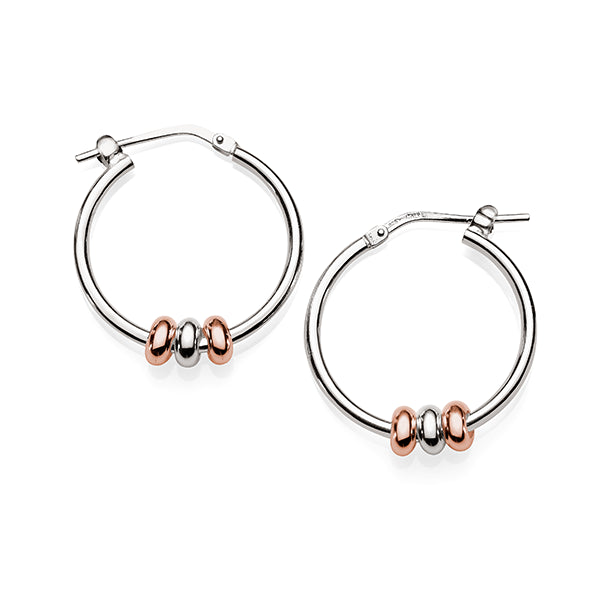 Sterling Silver Hoop Earrings with Rose Gold Plated Beads