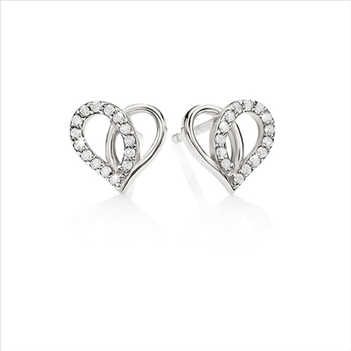 Sterling Silver CZ Set Open Heart Stud Earrings