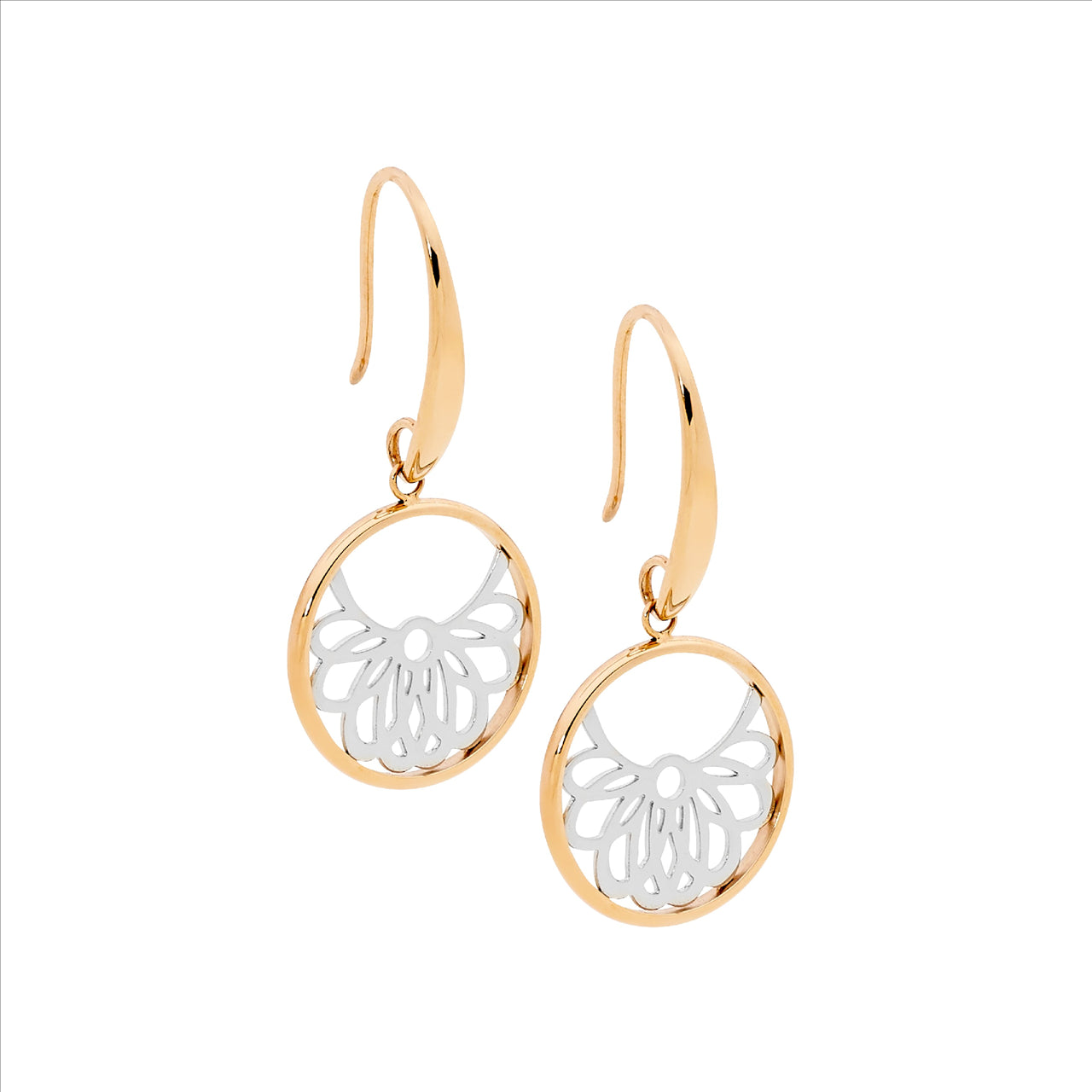 Two Tone White & Rose Plated Drop Earrings