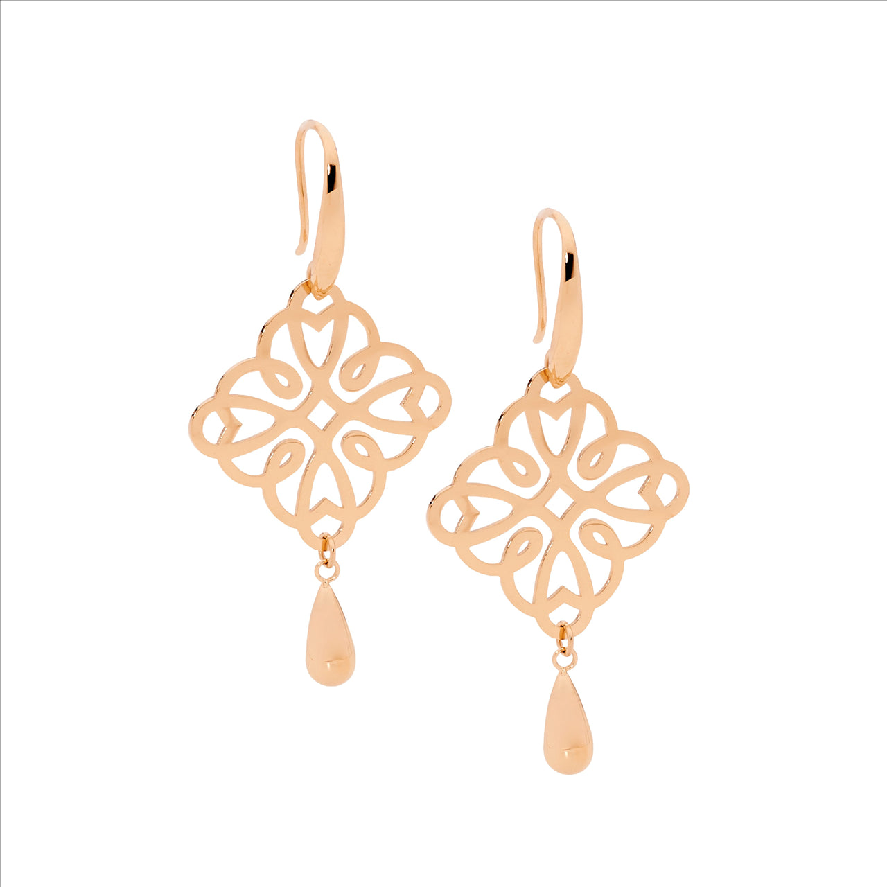 Rose Gold Plated Filigree Drop Earrings