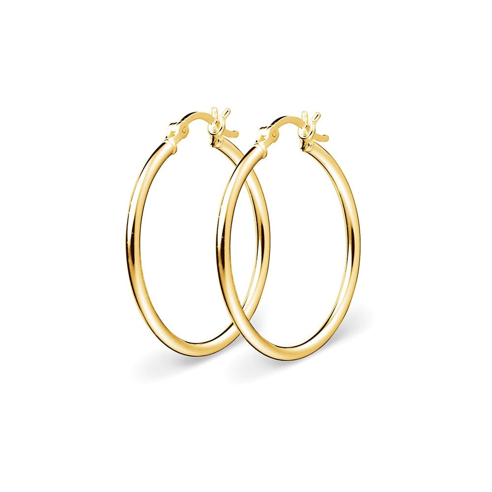 Gold Plated Sterling Silver Round Tube Hoop Earrings