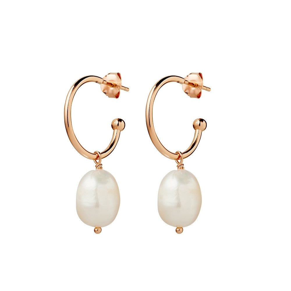 Rose Gold Plated Sterling Silver Pearl Drop Earrings
