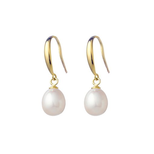 Gold plated sterling silver pearl drop earring on shepherd hooks